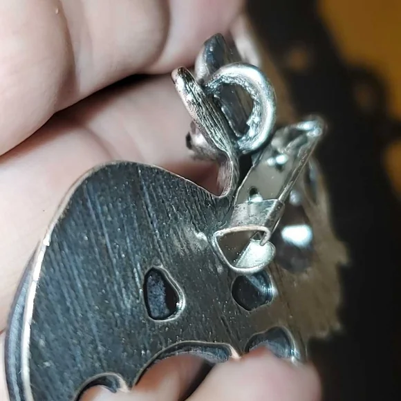 NWT Natural Rainbow Abalone Shell Silver Vampire Bat Necklace Pendant or Brooch - Picture 5 of 7